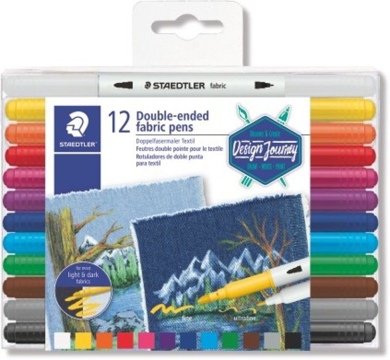 STAEDTLER Fabric Marker 3190 TB12 - 2 tips in 12 colors wallet pack  (Set of 1, Multicolor)
