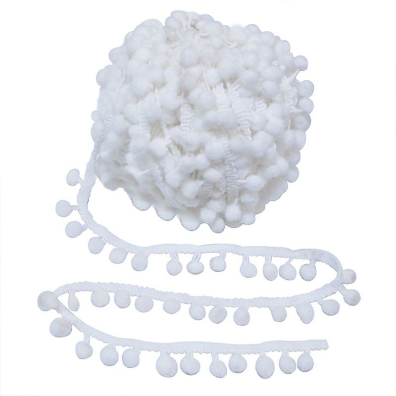 Embroiderymaterial 2.2CM White Color Pom Pom Lace for Craft and Decoration 10 meters Lace Reel  (Pack of 1)