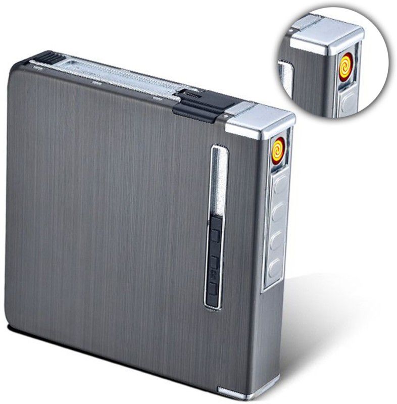 Crokroz USB Cigarette Case Lighter Windproof Flameless Electric Cigarette Lighter Pocket Lighter  (Grey)