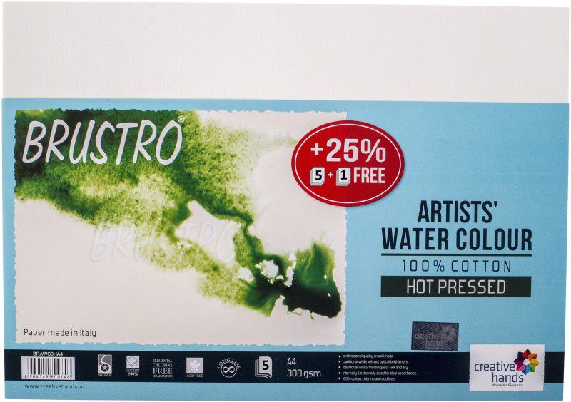 BRuSTRO 100 % cotton loose A4 300 gsm Watercolor Paper  (Set of 1, White)