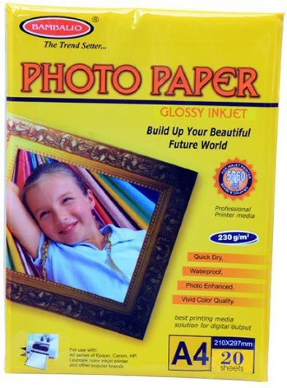 BAMBALIO 230 GSM High Glossy Photo Paper 40 Sheets, A4 Size 230 gsm Inkjet Paper  (Set of 2, White)