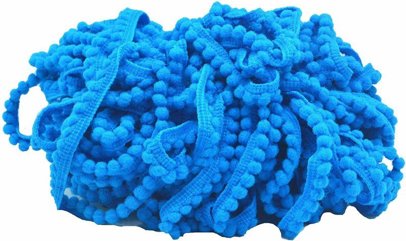 GOELX Colorful Cotton Pom Pom Lace Dori, Sewing Trim Embellishment Cords for Sewing, Craft Works, Apparel Designing - Pack of 9.8 Yards/9 mtrs - Turquoise Blue Cotton Pom Pom Lace Dori Lace Reel  (Pack of 1)