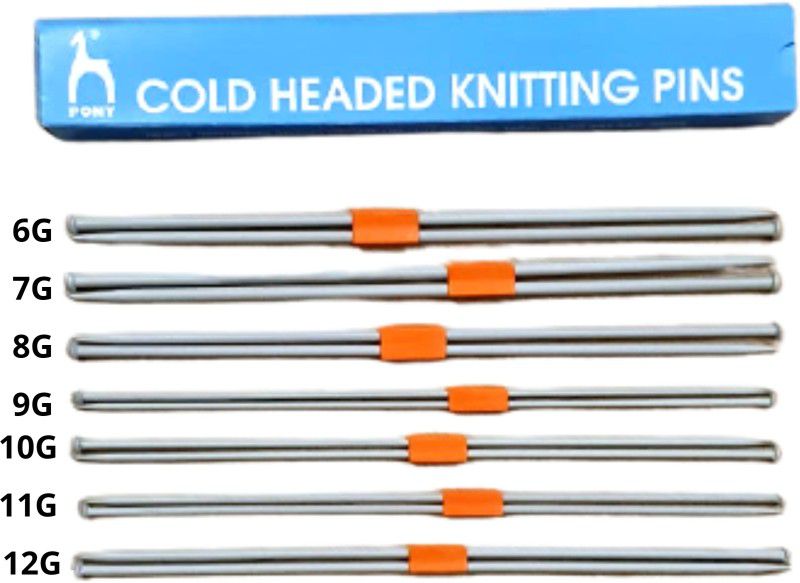 Pony Knitting pins/Knitting Needles, Single Point Round Knob Aluminium (Length 25cm)- Set of 7 Knitting Pin  (Pack of 14)