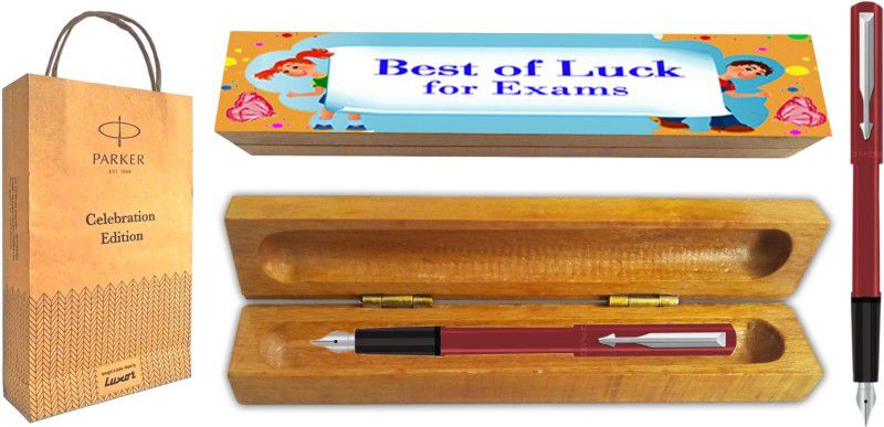 PARKER Beta Neo Fountain Pen With Best Of Luck For Exam Gift Box and Gift Bag(Maroon) Fountain Pen  (Blue)