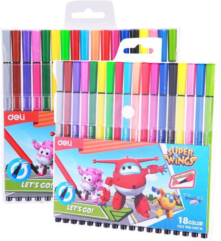 Deli WC10710 Felt Pen 18 Colors  (Set of 36, Multicolor)