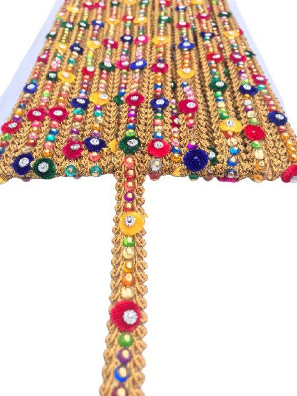 KFLACE LACE7 Zari Designer Lace With Multicolor Velvet & Stones / Daimond Handwork / Golden Jari / Use Saree, Bridal, Lehenga, Ribbon, Dupatta, Indian Trimmings, Dresses Suits, Reel (Pack Of 1) Lace Reel  (Pack of 1)