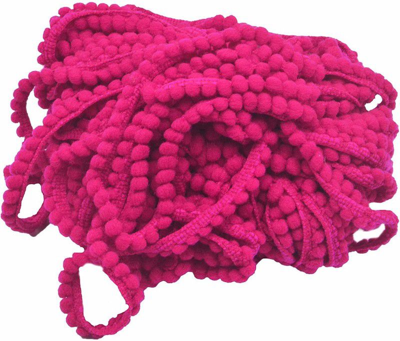 GOELX Colorful Cotton Pom Pom Lace Dori, Sewing Trim Embellishment Cords for Sewing, Craft Works, Apparel Designing - Pack of 9.8 Yards/9 mtrs - Hot Pink Cotton Pom Pom Lace Dori Lace Reel  (Pack of 1)