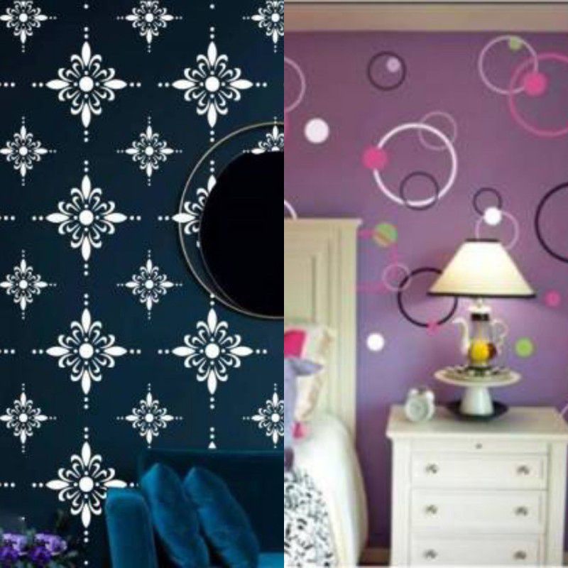 Aaradhya Collection Reusable DIY Designer PVC Wall Stencil Painting for Home Decoration Combo (16 x 24 inches, Designer Pattern & Circle Design) B6510_30050 Wall Stencil Stencil  (Pack of 2, Printed)
