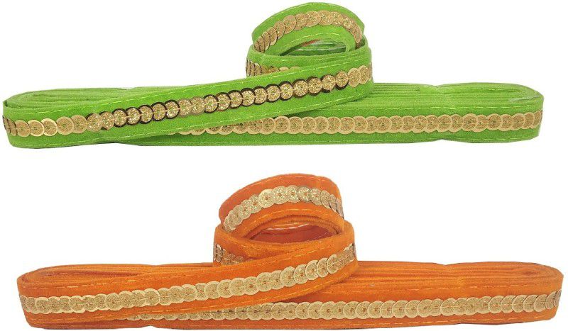 Utkarsh CWG0344-008 Pack of 2 (9mtr & Width:2cm) Green & Orange Gota Kinari Velvet Sitara Border Lace Reel  (Pack of 2)