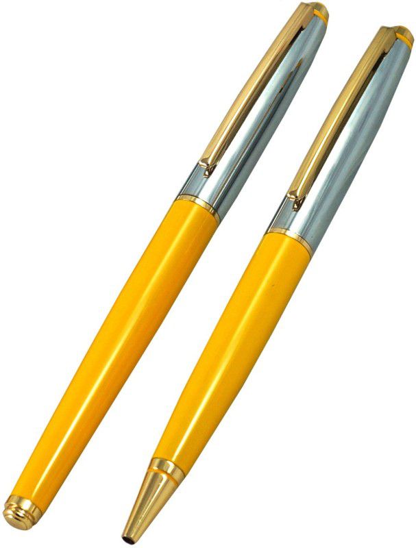 auteur Focus, Premium Collection, Yellow Color , Metal Body, Blue Ink , Golden Clip Roller Ball Pen & Ball Pen Pen Gift Set  (Pack of 2, Blue)