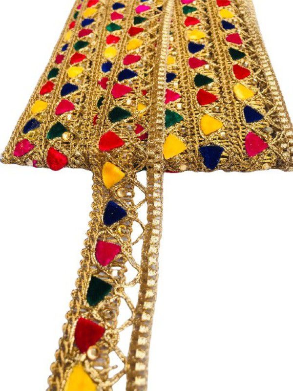 KFLACE LACE8 Zari Designer Lace With Multicolor Velvet & Stones / Daimond Handwork / Golden Jari / Use Saree, Bridal, Lehenga, Ribbon, Dupatta, Indian Trimmings, Dresses Suits, Reel (Pack Of 1) Lace Reel  (Pack of 1)
