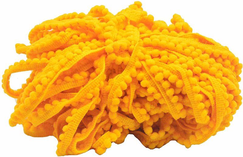 GOELX Colorful Cotton Pom Pom Lace Dori, Sewing Trim Embellishment Cords for Sewing, Craft Works, Apparel Designing - Pack of 9.8 Yards/9 mtrs - Yellow Cotton Pom Pom Lace Dori Lace Reel  (Pack of 1)