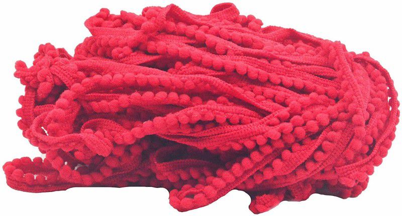 GOELX Colorful Cotton Pom Pom Lace Dori, Sewing Trim Embellishment Cords for Sewing, Craft Works, Apparel Designing - Pack of 9.8 Yards/9 mtrs - Red Cotton Pom Pom Lace Dori Lace Reel  (Pack of 1)
