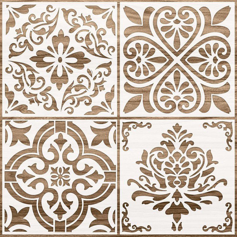 IVANA'S 4 Pieces Reusable Tile Stencil 12 x 12 Inches Wall Templates Tile Pattern Stenci l Drawing Templates for DIY Scrapbooks Wall Floor Home Decors (Flower Style) Art & Craft Stencils Stencil  (Pack of 4, Art & Craft Paitning Stencil)