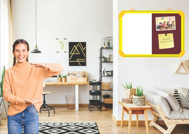 WRITING AND DISPLAY MAGNETIC board for office & school lightweight 1.5*2 feet, YELLOW Aluminium(WINE)Bulletin Board Bulletin Board MAGNETIC BOARD Bulletin Board CORK Bulletin Board  (WINE)