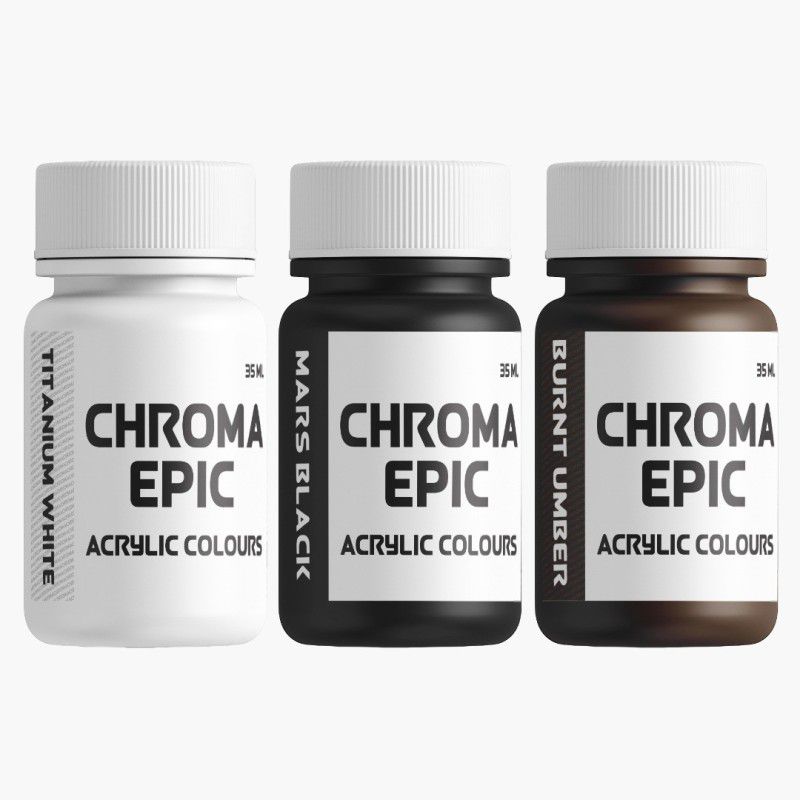 chroma Epic - Titanium White, Mars Black, Burnt Umber - 35ml Acrlic paint  (Set of 1, Titanium White, Mars Black, Burnt Umber)