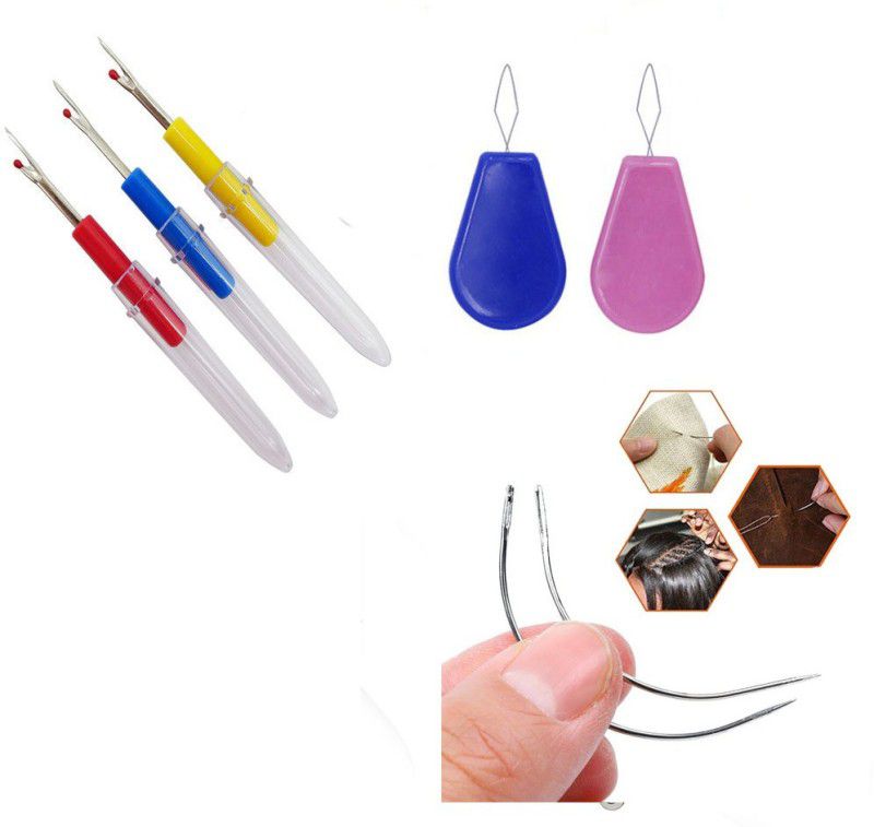 Crafts Haveli 3 Items Combo : 3 Seam Ripper, 2 Curved Needle & 2 Needle Threader Sewing Kit
