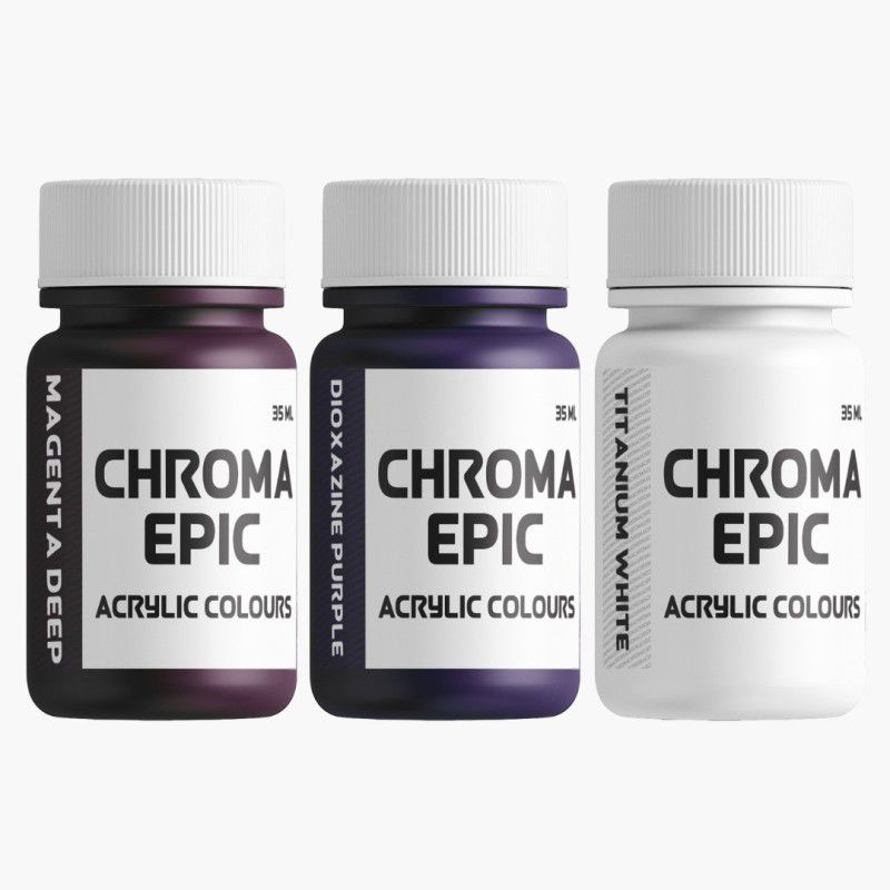 chroma Epic - Magenta Deep, Dioxazine Purple, Titanium White - 35ml Acrlic paint  (Set of 1, Magenta Deep, Dioxazine Purple, Titanium White)