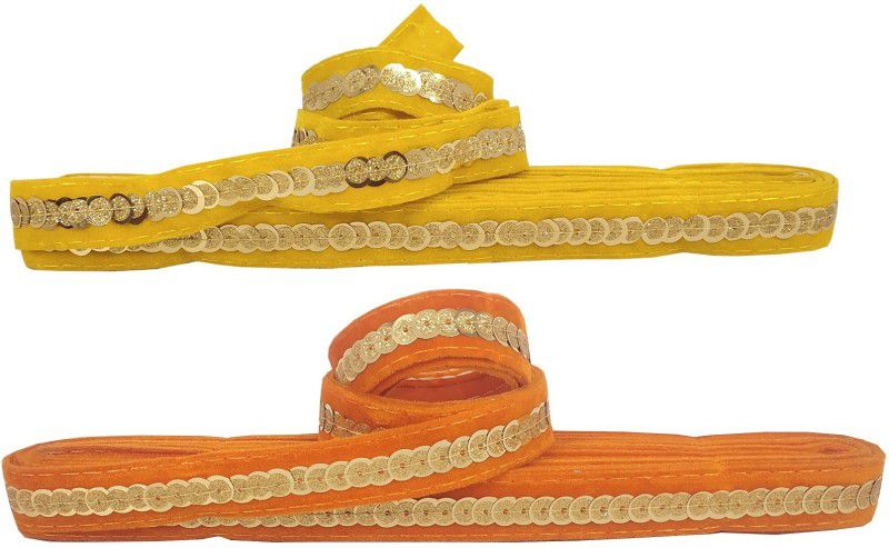 Utkarsh CWG0344-012 Pack of 2 (9mtr & Width:2cm) Orange & Yellow Gota Kinari Velvet Sitara Border Lace Reel  (Pack of 2)