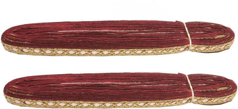 Stylewell Pack of 2 (9 Mtr Roll and 1.2cm Width) Maroon And Golden Sitara Gota Trim Laces and Borders Craft Material for Bridal Ethnic Wear Suits Sarees Falls Lehengas Dresses/apparel Designing Embellishment Lace Reel  (Pack of 2)