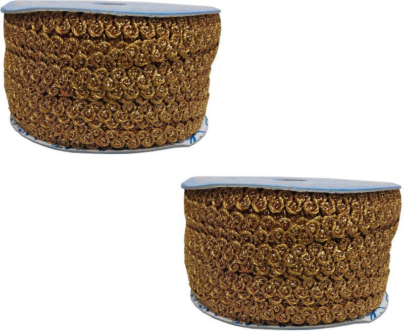 Uniqon CWG0133-001 Set Of 2 (20 Mtr Roll and 0.6cm Width) Golden Trap Gota Trim Laces and Borders for Bridal Ethnic Dresses Suits Sarees Falls Lehengas Embellishment Clothes Apparels Sewing Decorations Arts and Crafts Lace Reel  (Pack of 2)