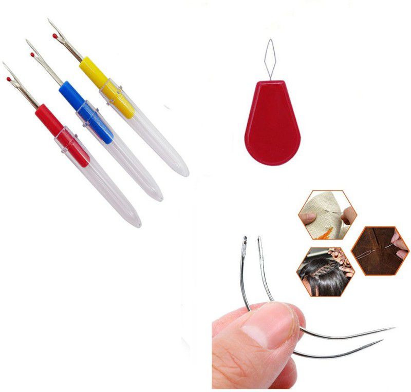 Crafts Haveli 3 Items Combo : 3 Seam Ripper, 2 Curved Needle & 1 Needle Threader Sewing Kit