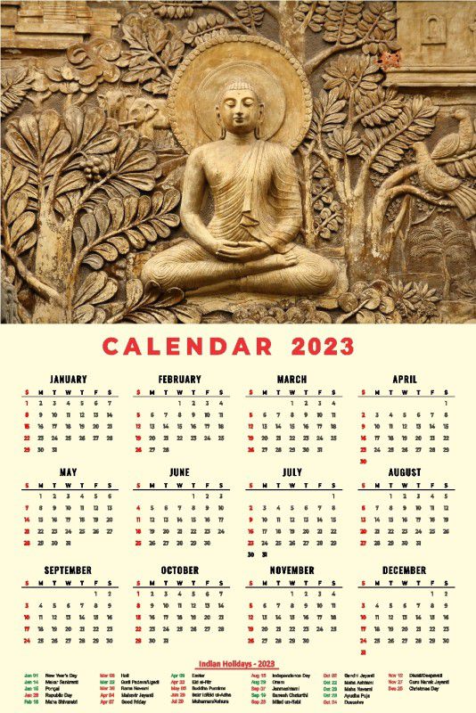 infinity interiors beautiful buddha, Wall Calendar, (24 x 36 inch)for office, home_047 2023 Wall Calendar  (Multicolor, buddha)