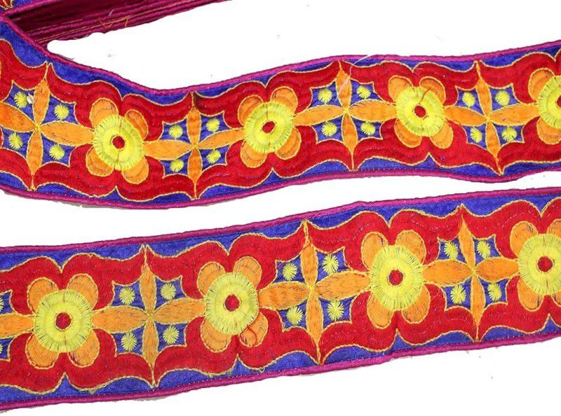 CMHOWLITE Red Multicolour Yellow Thread Work Embroidered Border, Package of 9 Meter,Width 2.5 inch (6.35 cm) for Saree, Lehenga, Suits, Blouses, Craft Work Lace Reel  (Pack of 1)