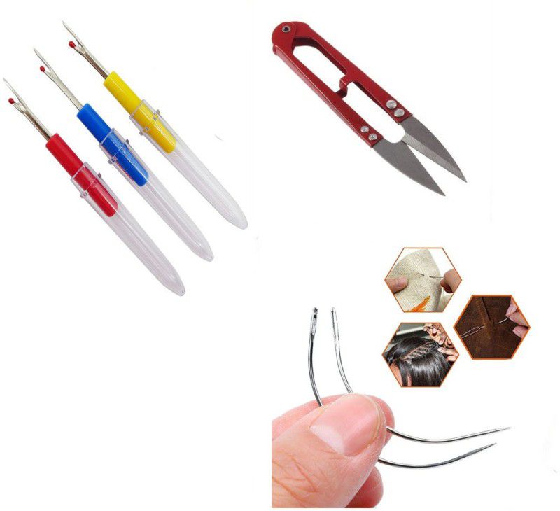 Crafts Haveli 3 Items Combo : 3 Seam Ripper, 2 Curved Needle & 1 Thread Cutter Sewing Kit