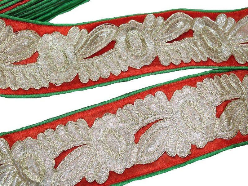 CMHOWLITE Red Green Multicolour Thread Work Embroidered Border, Package of 9 Meter,Width 2.5 inch (6.35 cm) for Saree, Lehenga, Suits, Blouses, Craft Work Lace Reel  (Pack of 1)