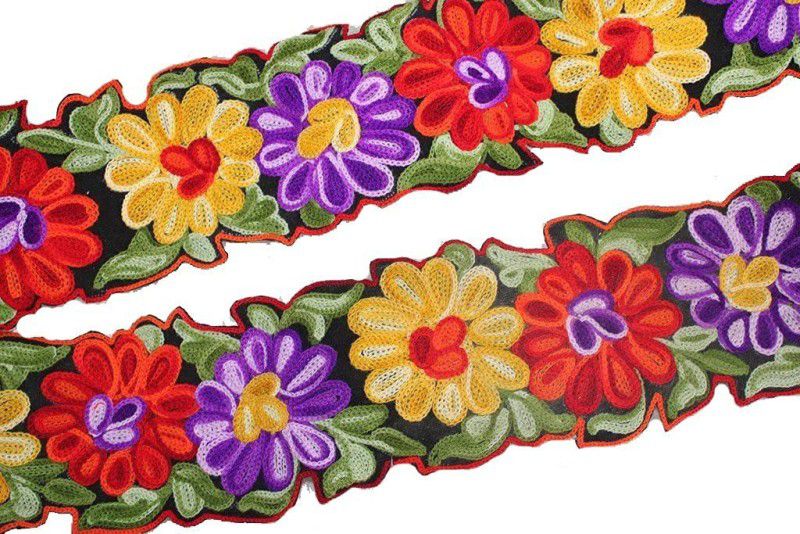 CMHOWLITE Multicolour Black Flowers Thread Work Embroidered Border, Package of 9 Meter,Width 3 inch (7.62cm) for Saree, Lehenga, Suits, Blouses, Craft Work Lace Reel  (Pack of 1)