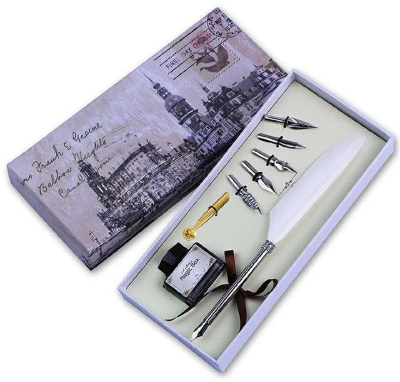 SMART WORLD Calligraphy White Feather Pen set unique,royal and attractive or self use & gifting Nib  (Blue)