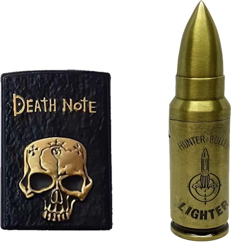 Ala Flame Death Note And Signal Bullet Shaped Refillable Premium Look Side Slider Windproof Jet Flame Cigarette Lighter Pocket Lighter Pack Of 2 Pocket Lighter  (BLACK, Gold)
