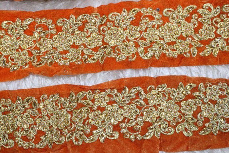 CMHOWLITE Orange Embellished Stone Work Embroidered Border, Package of 9 Meter,Width 2.5 inch (6.35 cm) for Saree, Lehenga, Suits, Blouses, Craft Work Lace Reel  (Pack of 1)