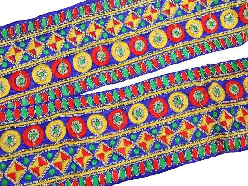 CMHOWLITE Multicolour Blue Thread Work Embroidered Border, Package of 9 Meter,Width 3 inch (7.62cm) for Saree,Blouse,Dress,Lehenga,zari Thread,chunni, Dupatta,Choli, Decoration Lace Reel  (Pack of 1)
