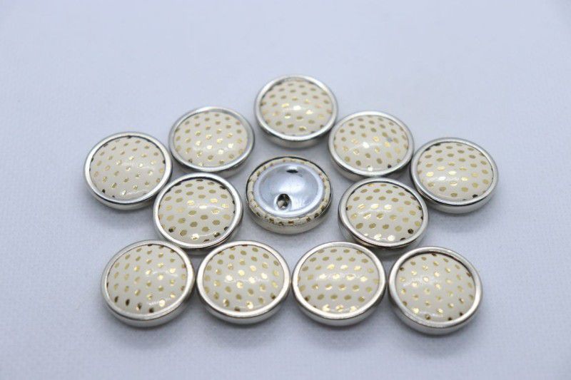 The Design Cart White Circular Metal Ring Polka Dot Coat Button, Size-30L\20mm Acrylic Buttons  (Pack of 50)