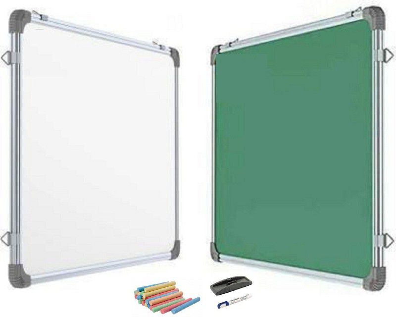 JAGMONI Non Magnetic 2x3 ft one Side White Marker and Back Side Chalk Board with Duster Marker Chalk Surface White, Green board JMCB-4002 White board  (60 cm x 90 cm)