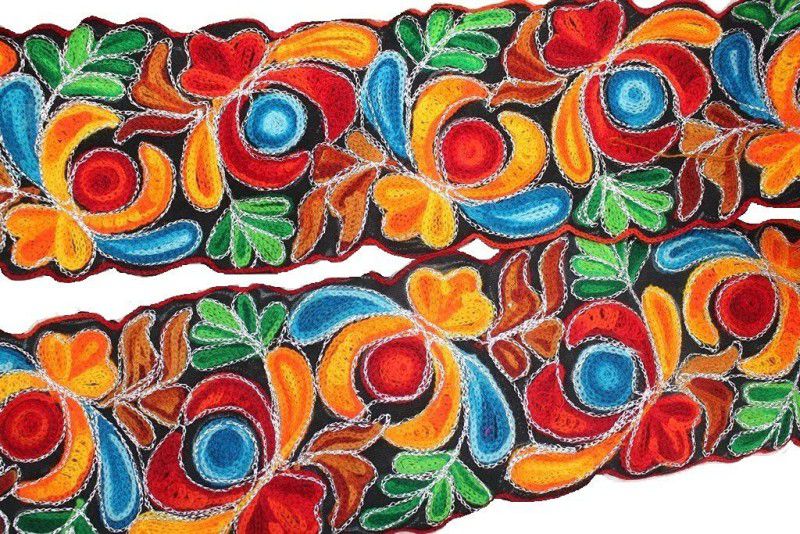 CMHOWLITE Multicolour Orange Red Flowers Thread Work Embroidered Border, Package of 9 Meter,Width 4 inch (10.16cm) for Saree, Lehenga, Suits, Blouses, Craft Work Lace Reel  (Pack of 1)