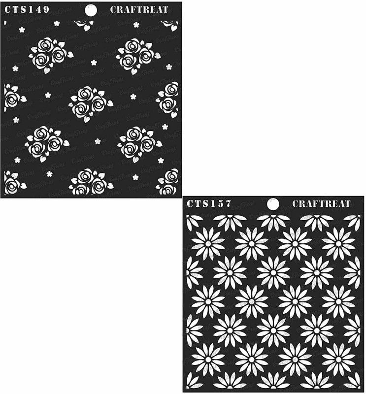 CrafTreat CTS149nCTS157 Mini Rose Background & Daisy Background (Size : 6"x6") Stencil  (Pack of 2, Printed)