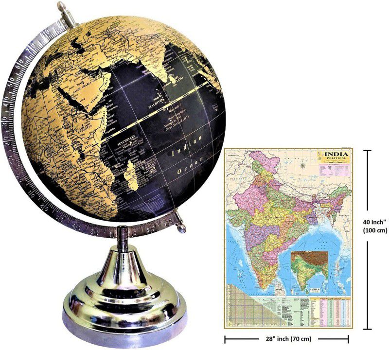 Savy 8 Inch=20.32 cm Globe + India Map Steel Arc and Base Cream Map Mat Black Ocean for Kids School Office Home Decorative Table Décor Antique Showpiece Gift Item Geography World Globe  (8 Inch Mat Black)