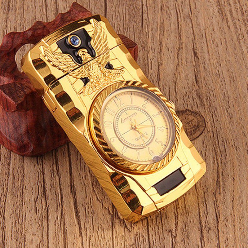 Gabbar Pocket Watch Lighter A025@ ™ Watch Lighter Quartz Compact Butane Jet Torch Straight Cigarette Lighter Pocket Lighter  (Golden)