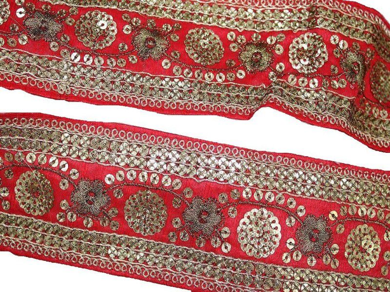 CMHOWLITE Red Fancy Sequins and Zari Work Embroidered Border, Package of 9 Meter,Width 2 inch (5.08 cm) for Bridal Lehenga, Party Saree, Blouse, Fancy Border Lace, Dupatta Lace Reel  (Pack of 1)