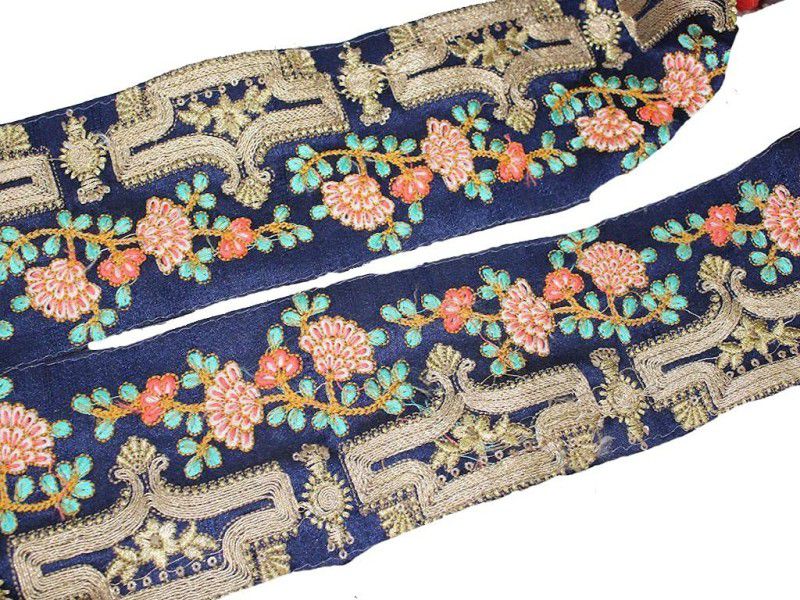 CMHOWLITE Royal Blue Multicolour Thread Work Embroidered Border, Package of 9 Meter,Width 3 inch (7.62cm) for Saree,Blouse,Dress,Lehenga,zari Thread,chunni, Dupatta,Choli, Decoration Lace Reel  (Pack of 1)