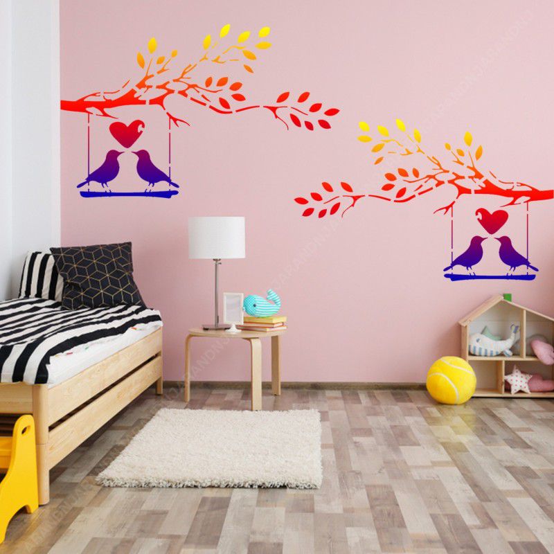 ARandNJ Painting Wall Stencils Pack of 1, (Size:- 16X24 Inch) NATURE PATTERN THEME- Love Birds Art DIY Reusable Design Suitable For Bedroom, Living Room, Studio, Entrance & Office Decoration Modern Print Wall Stencil  (Pack of 1, Love Birds Design)