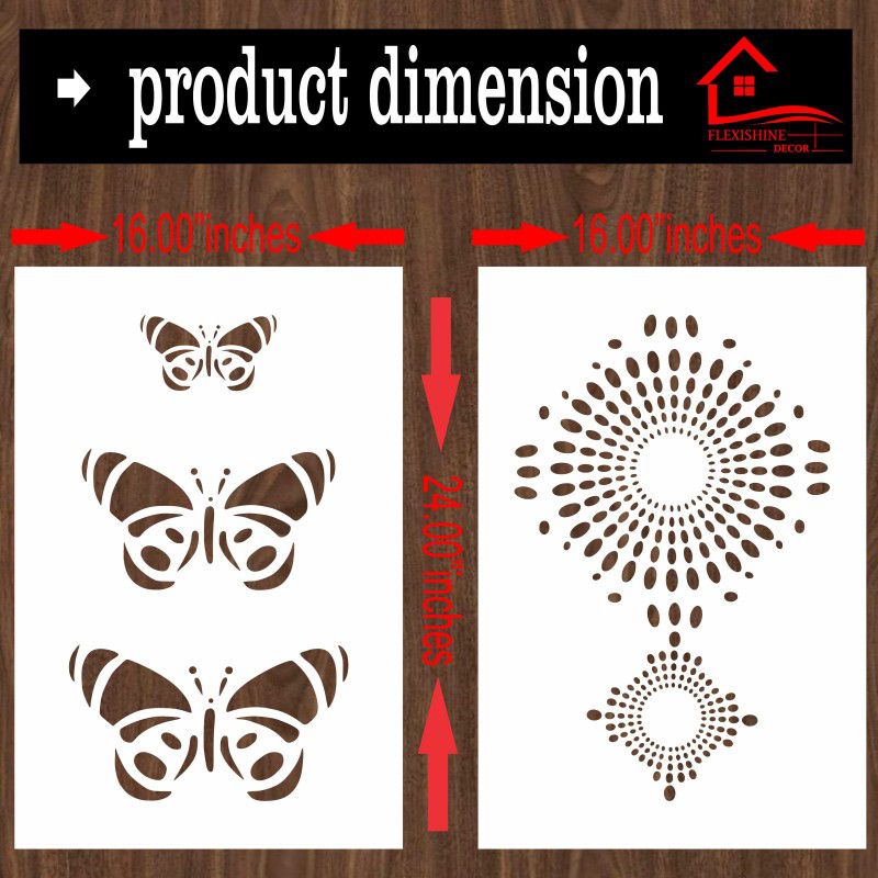 FLEXISHINE DECOR Combo Painting (Size:- 16X24 Inch), THEME-Butterflies and Kinder Pattern Reusable Design Ideal For Bedroom, Kids Room and Living Room Decoration Stencil  (Pack of 2, Stencil)
