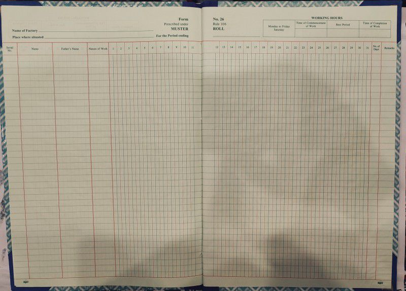 R K SALES Factory Attendance Muster Roll Register 60 Pages, Pack of 1 2-Part Factory Muster Roll Register Under Rule 26  (1 Sets)