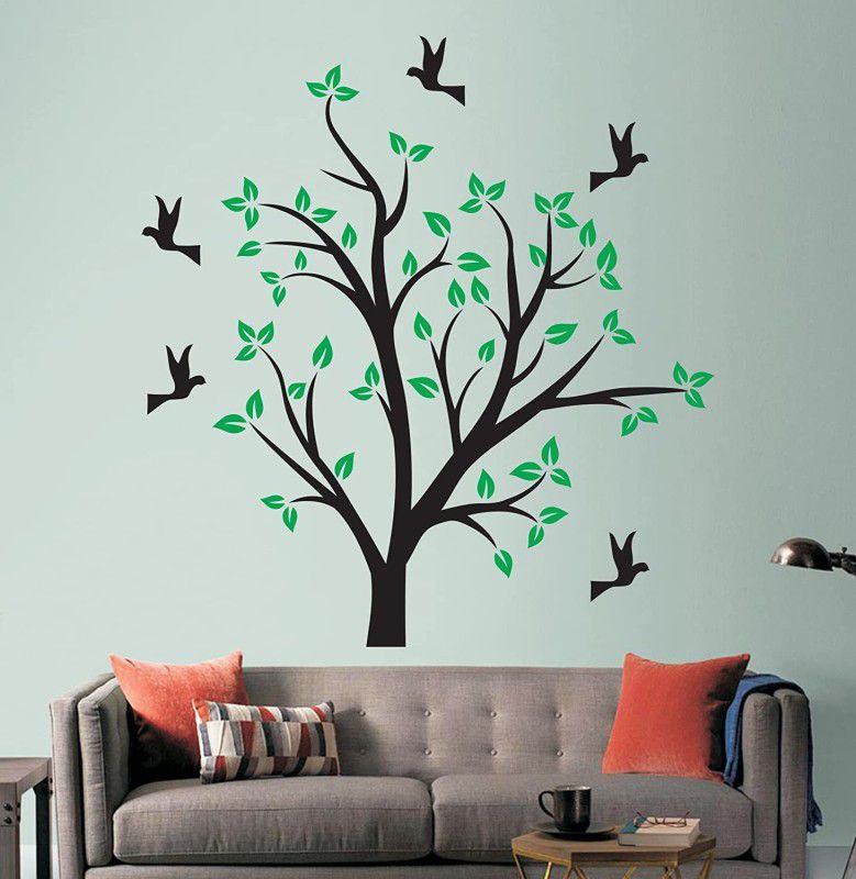 ARandNJ Painting Wall Stencils (Size- 16X24 Inch) Tree & Flying Bird DIY Reusable Design PATTERN STYLE- 40574 Modern Home Wall Arts Stencil  (Pack of 1, Stencil For Wall Tree With Flying Bird Painting Design)