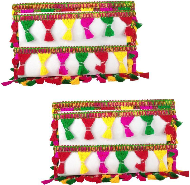 Utkarsh Pack of 2 (9 Mtr Roll and 5.5cm Width) Multi-color Jhalar Latkan Tassels Gota Patti Trim Laces Border Embroidery Craft Material for Suits, Sarees, Lehengas, Dresses Designing and Tailoring Accessories Lace Reel  (Pack of 2)