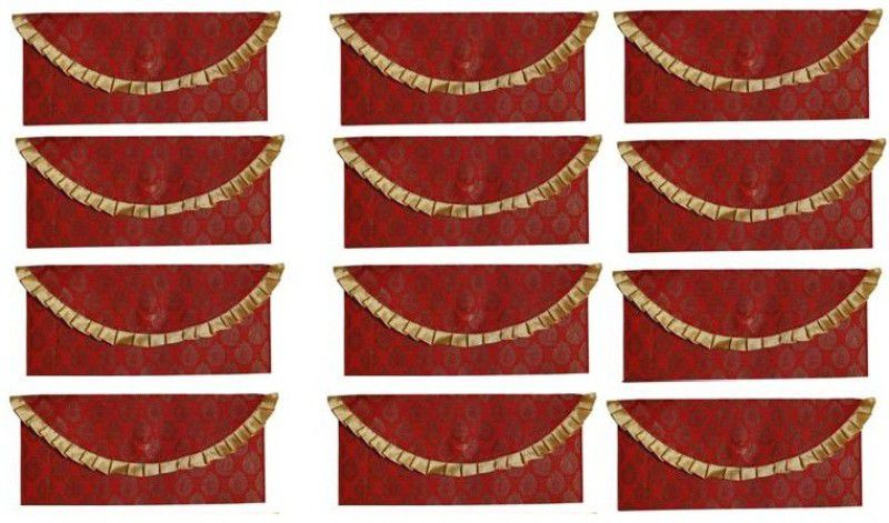 FLI HAUT Premium Silk Fabric Printed maroon Beading With Gold Ruffle Ribbon envelopes Money Gift Envelopes for Wedding/Marriage/Bday of Premium Quality Exclusively Envelopes  (Pack of 12 Maroon)