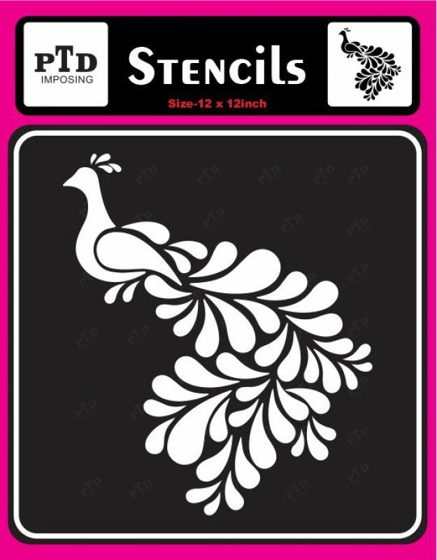 PTD imposing | Peacock wall painting stencils. suitable for kids room, Reusable and washable wall stencil ( pack of 1) (12 x 12 inch) Wall Stencil  (Pack of 1, Wall design, Peacock stencil)